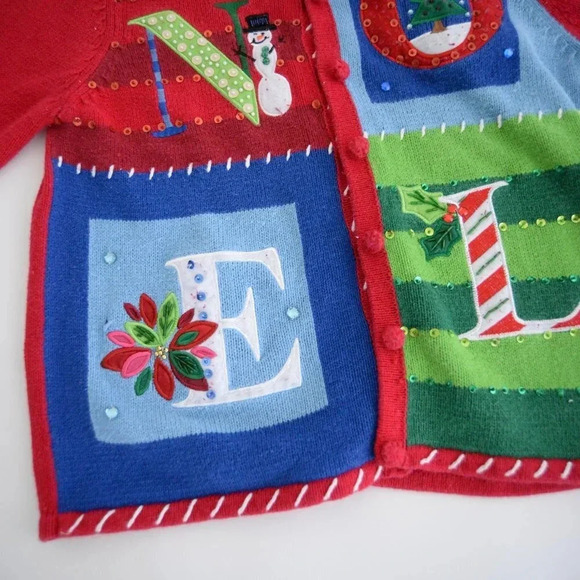 Vintage Tiara International Christmas Collection Red Knit NOEL Cardi Sweater S - Picture 7 of 11
